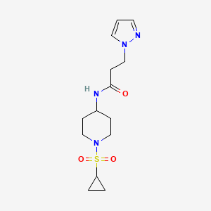 molecular formula C14H22N4O3S B6756229 N-(1-cyclopropylsulfonylpiperidin-4-yl)-3-pyrazol-1-ylpropanamide 