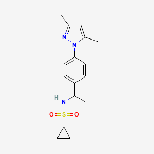 molecular formula C16H21N3O2S B6756369 N-[1-[4-(3,5-dimethylpyrazol-1-yl)phenyl]ethyl]cyclopropanesulfonamide 