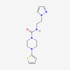 molecular formula C14H19N5OS B6756605 N-(2-pyrazol-1-ylethyl)-4-thiophen-2-ylpiperazine-1-carboxamide 