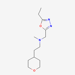 molecular formula C13H23N3O2 B6756650 N-[(5-ethyl-1,3,4-oxadiazol-2-yl)methyl]-N-methyl-2-(oxan-4-yl)ethanamine 