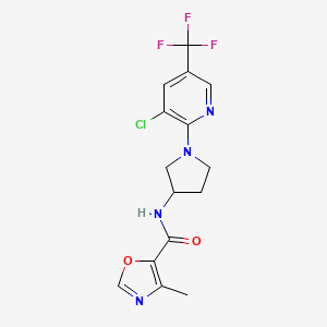 molecular formula C15H14ClF3N4O2 B6756699 N-[1-[3-chloro-5-(trifluoromethyl)pyridin-2-yl]pyrrolidin-3-yl]-4-methyl-1,3-oxazole-5-carboxamide 