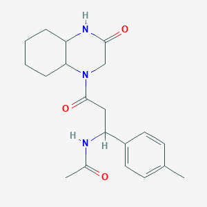 molecular formula C20H27N3O3 B6756794 N-[1-(4-methylphenyl)-3-oxo-3-(3-oxo-2,4,4a,5,6,7,8,8a-octahydroquinoxalin-1-yl)propyl]acetamide 