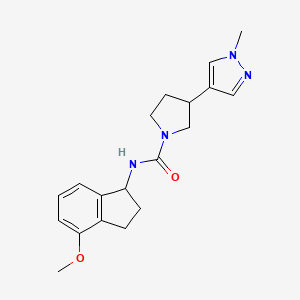 molecular formula C19H24N4O2 B6756932 N-(4-methoxy-2,3-dihydro-1H-inden-1-yl)-3-(1-methylpyrazol-4-yl)pyrrolidine-1-carboxamide 