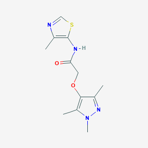 molecular formula C12H16N4O2S B6757056 N-(4-methyl-1,3-thiazol-5-yl)-2-(1,3,5-trimethylpyrazol-4-yl)oxyacetamide 