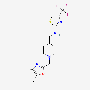 molecular formula C16H21F3N4OS B6757107 N-[[1-[(4,5-dimethyl-1,3-oxazol-2-yl)methyl]piperidin-4-yl]methyl]-4-(trifluoromethyl)-1,3-thiazol-2-amine 