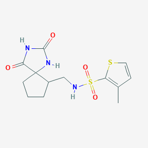 molecular formula C13H17N3O4S2 B6757266 N-[(2,4-dioxo-1,3-diazaspiro[4.4]nonan-9-yl)methyl]-3-methylthiophene-2-sulfonamide 