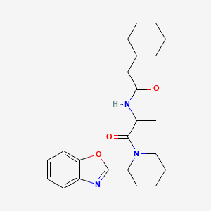 molecular formula C23H31N3O3 B6757268 N-[1-[2-(1,3-benzoxazol-2-yl)piperidin-1-yl]-1-oxopropan-2-yl]-2-cyclohexylacetamide 