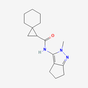 molecular formula C16H23N3O B6757361 N-(2-methyl-5,6-dihydro-4H-cyclopenta[c]pyrazol-3-yl)spiro[2.5]octane-2-carboxamide 