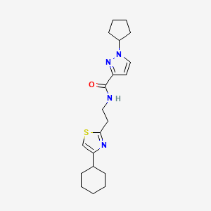 molecular formula C20H28N4OS B6757376 N-[2-(4-cyclohexyl-1,3-thiazol-2-yl)ethyl]-1-cyclopentylpyrazole-3-carboxamide 
