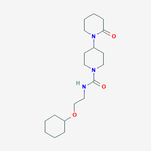 molecular formula C19H33N3O3 B6757447 N-(2-cyclohexyloxyethyl)-4-(2-oxopiperidin-1-yl)piperidine-1-carboxamide 