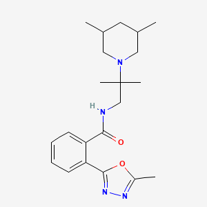 molecular formula C21H30N4O2 B6757480 N-[2-(3,5-dimethylpiperidin-1-yl)-2-methylpropyl]-2-(5-methyl-1,3,4-oxadiazol-2-yl)benzamide 
