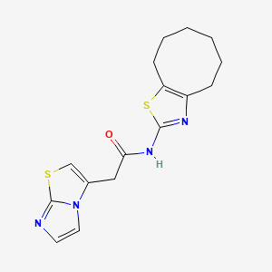 molecular formula C16H18N4OS2 B6757521 N-(4,5,6,7,8,9-hexahydrocycloocta[d][1,3]thiazol-2-yl)-2-imidazo[2,1-b][1,3]thiazol-3-ylacetamide 