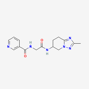 molecular formula C15H18N6O2 B6757587 N-[2-[(2-methyl-5,6,7,8-tetrahydro-[1,2,4]triazolo[1,5-a]pyridin-6-yl)amino]-2-oxoethyl]pyridine-3-carboxamide 