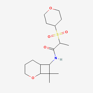 molecular formula C17H29NO5S B6757630 N-(8,8-dimethyl-2-oxabicyclo[4.2.0]octan-7-yl)-2-(oxan-4-ylsulfonyl)propanamide 