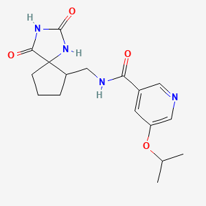 molecular formula C17H22N4O4 B6757636 N-[(2,4-dioxo-1,3-diazaspiro[4.4]nonan-9-yl)methyl]-5-propan-2-yloxypyridine-3-carboxamide 