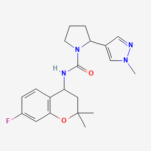molecular formula C20H25FN4O2 B6757697 N-(7-fluoro-2,2-dimethyl-3,4-dihydrochromen-4-yl)-2-(1-methylpyrazol-4-yl)pyrrolidine-1-carboxamide 