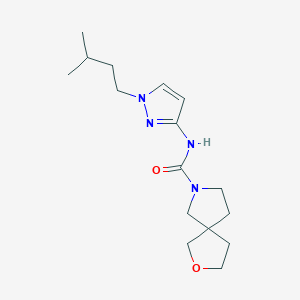 molecular formula C16H26N4O2 B6757727 N-[1-(3-methylbutyl)pyrazol-3-yl]-2-oxa-7-azaspiro[4.4]nonane-7-carboxamide 