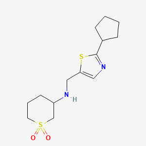molecular formula C14H22N2O2S2 B6757915 N-[(2-cyclopentyl-1,3-thiazol-5-yl)methyl]-1,1-dioxothian-3-amine 