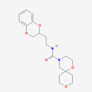 molecular formula C19H26N2O5 B6757925 N-[2-(2,3-dihydro-1,4-benzodioxin-3-yl)ethyl]-1,9-dioxa-4-azaspiro[5.5]undecane-4-carboxamide 