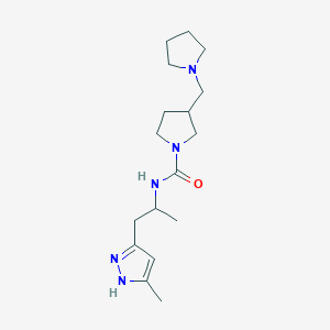 molecular formula C17H29N5O B6758184 N-[1-(5-methyl-1H-pyrazol-3-yl)propan-2-yl]-3-(pyrrolidin-1-ylmethyl)pyrrolidine-1-carboxamide 