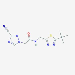 molecular formula C12H15N7OS B6758231 N-[(5-tert-butyl-1,3,4-thiadiazol-2-yl)methyl]-2-(3-cyano-1,2,4-triazol-1-yl)acetamide 