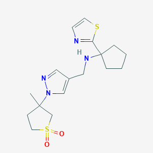 molecular formula C17H24N4O2S2 B6758250 N-[[1-(3-methyl-1,1-dioxothiolan-3-yl)pyrazol-4-yl]methyl]-1-(1,3-thiazol-2-yl)cyclopentan-1-amine 