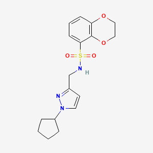 molecular formula C17H21N3O4S B6758360 N-[(1-cyclopentylpyrazol-3-yl)methyl]-2,3-dihydro-1,4-benzodioxine-5-sulfonamide 