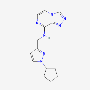 molecular formula C14H17N7 B6758423 N-[(1-cyclopentylpyrazol-3-yl)methyl]-[1,2,4]triazolo[4,3-a]pyrazin-8-amine 