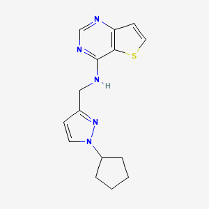 molecular formula C15H17N5S B6758459 N-[(1-cyclopentylpyrazol-3-yl)methyl]thieno[3,2-d]pyrimidin-4-amine 
