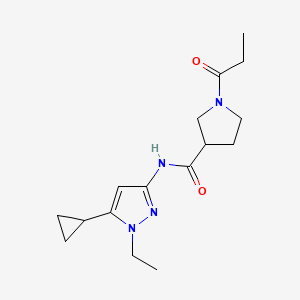 molecular formula C16H24N4O2 B6758746 N-(5-cyclopropyl-1-ethylpyrazol-3-yl)-1-propanoylpyrrolidine-3-carboxamide 