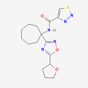 molecular formula C16H21N5O3S B6758897 N-[1-[5-(oxolan-2-yl)-1,2,4-oxadiazol-3-yl]cycloheptyl]thiadiazole-4-carboxamide 