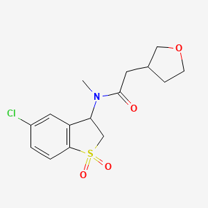 molecular formula C15H18ClNO4S B6759116 N-(5-chloro-1,1-dioxo-2,3-dihydro-1-benzothiophen-3-yl)-N-methyl-2-(oxolan-3-yl)acetamide 
