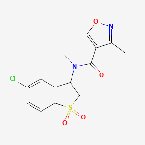 molecular formula C15H15ClN2O4S B6759123 N-(5-chloro-1,1-dioxo-2,3-dihydro-1-benzothiophen-3-yl)-N,3,5-trimethyl-1,2-oxazole-4-carboxamide 