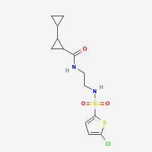molecular formula C13H17ClN2O3S2 B6759378 N-[2-[(5-chlorothiophen-2-yl)sulfonylamino]ethyl]-2-cyclopropylcyclopropane-1-carboxamide 