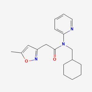 molecular formula C18H23N3O2 B6759520 N-(cyclohexylmethyl)-2-(5-methyl-1,2-oxazol-3-yl)-N-pyridin-2-ylacetamide 