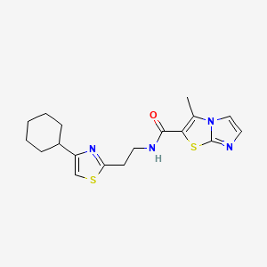 molecular formula C18H22N4OS2 B6759544 N-[2-(4-cyclohexyl-1,3-thiazol-2-yl)ethyl]-3-methylimidazo[2,1-b][1,3]thiazole-2-carboxamide 