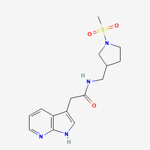 molecular formula C15H20N4O3S B6759615 N-[(1-methylsulfonylpyrrolidin-3-yl)methyl]-2-(1H-pyrrolo[2,3-b]pyridin-3-yl)acetamide 