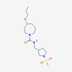 molecular formula C16H31N3O4S B6759708 N-[(1-methylsulfonylpyrrolidin-3-yl)methyl]-4-propoxyazepane-1-carboxamide 