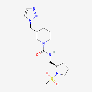 molecular formula C15H26N6O3S B6759744 N-[[(2R)-1-methylsulfonylpyrrolidin-2-yl]methyl]-3-(triazol-1-ylmethyl)piperidine-1-carboxamide 