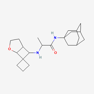 molecular formula C22H34N2O2 B6759793 N-(1-adamantyl)-2-(spiro[2-oxabicyclo[3.2.0]heptane-7,1'-cyclobutane]-6-ylamino)propanamide 