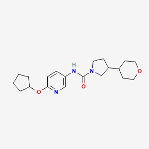 molecular formula C20H29N3O3 B6759941 N-(6-cyclopentyloxypyridin-3-yl)-3-(oxan-4-yl)pyrrolidine-1-carboxamide 