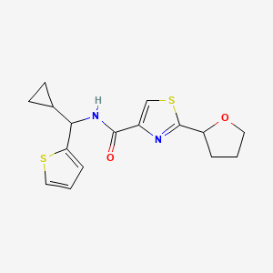 molecular formula C16H18N2O2S2 B6760002 N-[cyclopropyl(thiophen-2-yl)methyl]-2-(oxolan-2-yl)-1,3-thiazole-4-carboxamide 