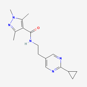 molecular formula C16H21N5O B6760170 N-[2-(2-cyclopropylpyrimidin-5-yl)ethyl]-1,3,5-trimethylpyrazole-4-carboxamide 