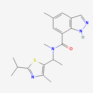 molecular formula C19H24N4OS B6760193 N,5-dimethyl-N-[1-(4-methyl-2-propan-2-yl-1,3-thiazol-5-yl)ethyl]-1H-indazole-7-carboxamide 