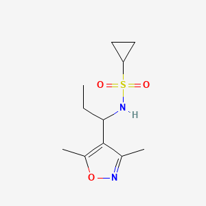 molecular formula C11H18N2O3S B6760339 N-[1-(3,5-dimethyl-1,2-oxazol-4-yl)propyl]cyclopropanesulfonamide 