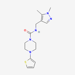 molecular formula C15H21N5OS B6760518 N-[(1,5-dimethylpyrazol-4-yl)methyl]-4-thiophen-2-ylpiperazine-1-carboxamide 