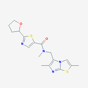 molecular formula C17H20N4O2S2 B6760673 N-[(2,6-dimethylimidazo[2,1-b][1,3]thiazol-5-yl)methyl]-N-methyl-2-(oxolan-2-yl)-1,3-thiazole-5-carboxamide 