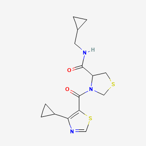 molecular formula C15H19N3O2S2 B6760711 N-(cyclopropylmethyl)-3-(4-cyclopropyl-1,3-thiazole-5-carbonyl)-1,3-thiazolidine-4-carboxamide 