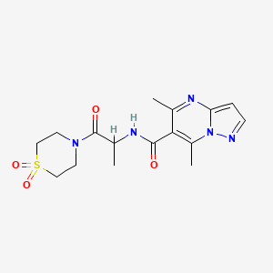 molecular formula C16H21N5O4S B6760845 N-[1-(1,1-dioxo-1,4-thiazinan-4-yl)-1-oxopropan-2-yl]-5,7-dimethylpyrazolo[1,5-a]pyrimidine-6-carboxamide 