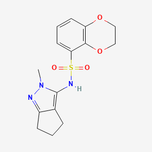 molecular formula C15H17N3O4S B6760875 N-(2-methyl-5,6-dihydro-4H-cyclopenta[c]pyrazol-3-yl)-2,3-dihydro-1,4-benzodioxine-5-sulfonamide 